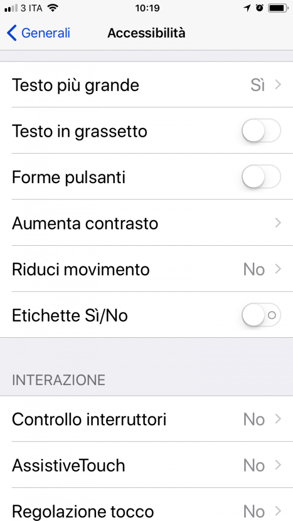 dimensione testo iOS 11